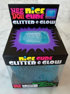 NWT Nee Doh Glitter & Glow Nice Cube - Blue Sparkle Super Solid Squish